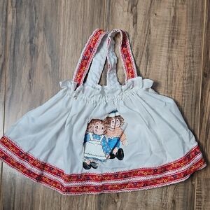 Vintage Baby Handmade White Apron Dress with Raggedy Ann And Andy